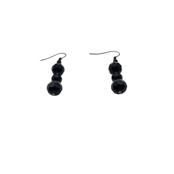 Women's Black Geometric Cut Glass Beaded Dangle Drop Hook Earrings - Picture 3 of 5
